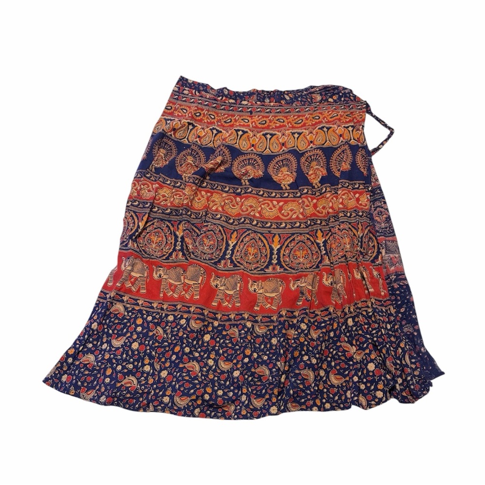 Boho Maxi Wrap Circle Skirt One Size Adjustable Festival Elephants Floral